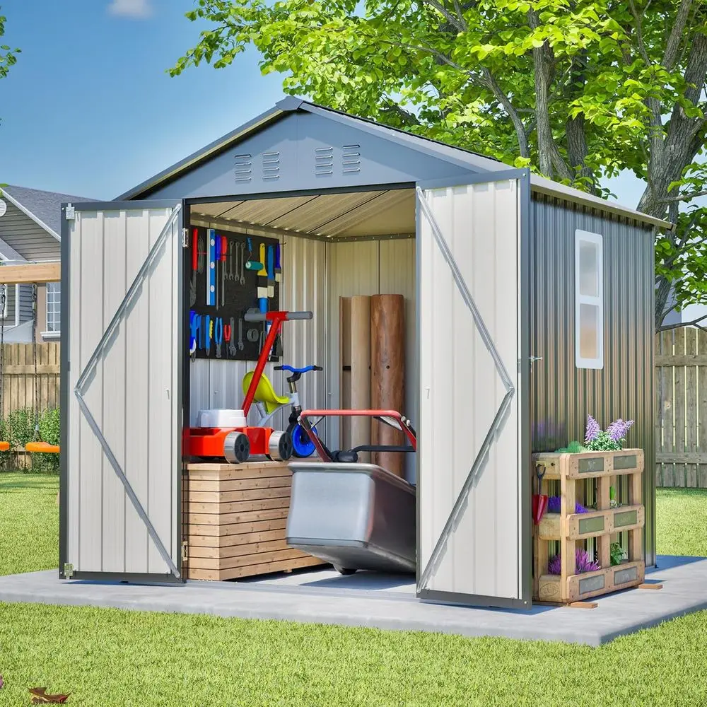 Gardening Tools - 6x6 Galvanized Steel Outdoor Storage Shed