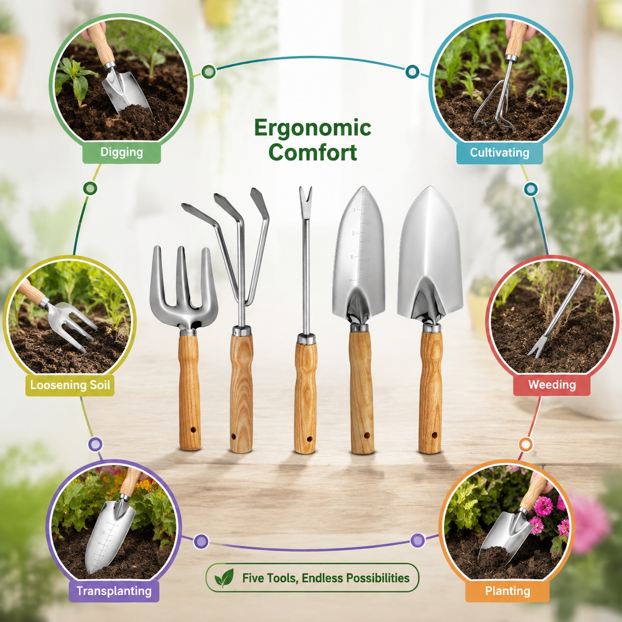 5Pcs/Set Mini Garden Tool Set  - Spade Digging Fork recension och pris